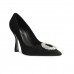 Scarpin Arezzo Salto Alto Nobuck Bico Fino Pedraria Feminino Preto