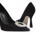 Scarpin Arezzo Salto Alto Nobuck Bico Fino Pedraria Feminino Preto