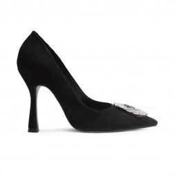 Scarpin Arezzo Salto Alto Nobuck Bico Fino Pedraria Feminino Preto