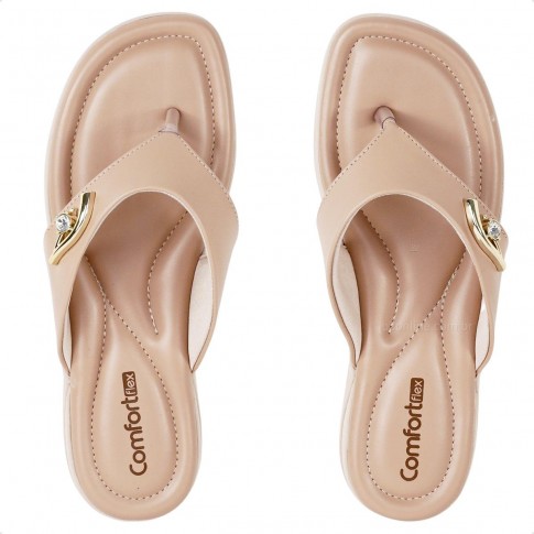 Chinelo Comfortflex Metallic Detail Feminino Nude / Dourado