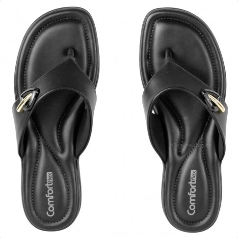 Chinelo Comfortflex Metallic Feminino Preto / Dourado