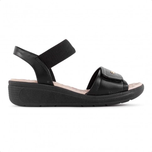 Sandália Comfortflex Anabela Feminina Preto / Bege