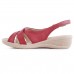 Sandália Comfortflex Anabela Fivela Feminina Vermelho / Bege