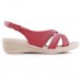 Sandália Comfortflex Anabela Fivela Feminina Vermelho / Bege