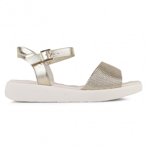 Sandália Comfortflex Com Fivela Feminina Off White / Dourado