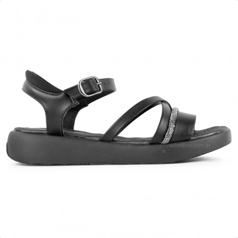 Sandália Comfortflex Fivela Feminina Preto / Preto