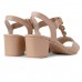 Sandália Comfortflex Salto Bloco Médio Feminina Nude / Dourado