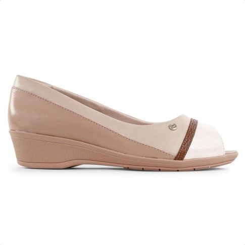 Sapato Comfortflex Peep Toe Feminino Nude / Bege