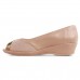 Sapato Comfortflex Peep Toe Feminino Nude / Dourado