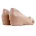 Sapato Comfortflex Peep Toe Feminino Nude / Dourado