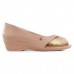 Sapato Comfortflex Peep Toe Feminino Nude / Dourado