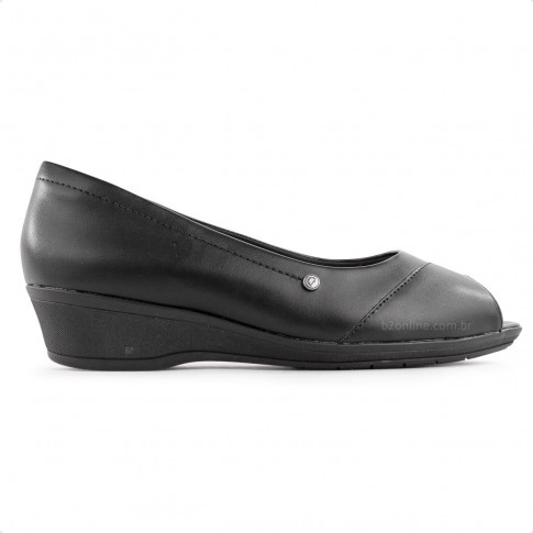 Sapato Comfortflex Peep Toe Feminino Preto / Preto