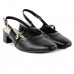 Sapato Comfortflex Slingback Tira Feminino Preto / Dourado