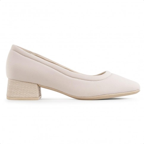 Scarpin Comfortflex Salto Bloco Feminino Off White / Bege