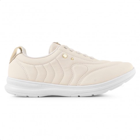 Tênis Comfortflex Casual Feminino Bege / Dourado