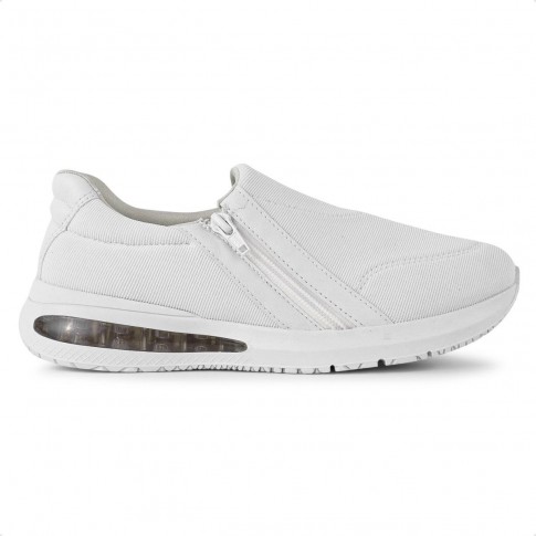 Tênis Comfortflex Slip On Zíper Feminino Branco / Cinza