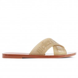 Sandália Rasteira Melissa M-Lover Slide Feminina Marrom / Dourado