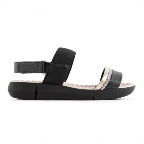 Sandália Modare Flatform Feminina Preto / Dourado