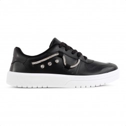 Tênis Casual Moleca  Cadarço Strass Feminino Preto / Branco