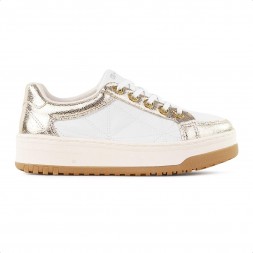 Tênis Ramarim Plataforma Cadarço Casual Feminino Branco / Dourado