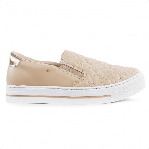 Tenis Ramarim Slip On Casual Feminino Bege / Dourado