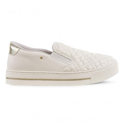 Tenis Ramarim Slip On Casual Feminino Creme / Dourado