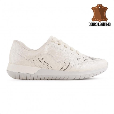 Tênis Casual Usaflex Cadarço Elastico  Feminino Off White / Bege