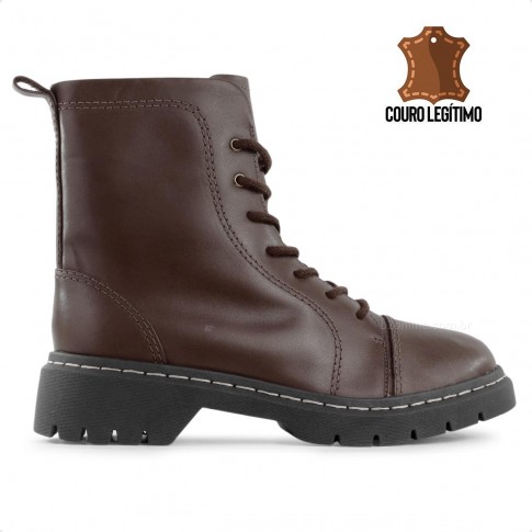 Bota Coturno Usaflex Salto Plataforma Costura Enfeite Feminino Marrom / Preto