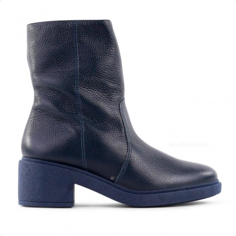 Bota Usaflex Salto Bloco Zíper Feminina Azul / Marinho