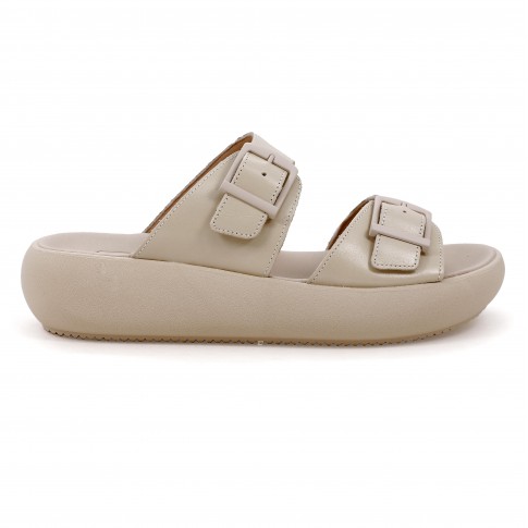 Chinelo Slide Usaflex Plataforma Fivela Bege