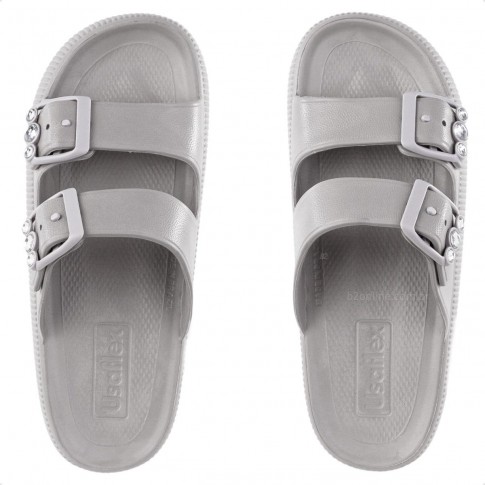 Chinelo Slide Usaflex Poofy Plataforma Feminino Cinza