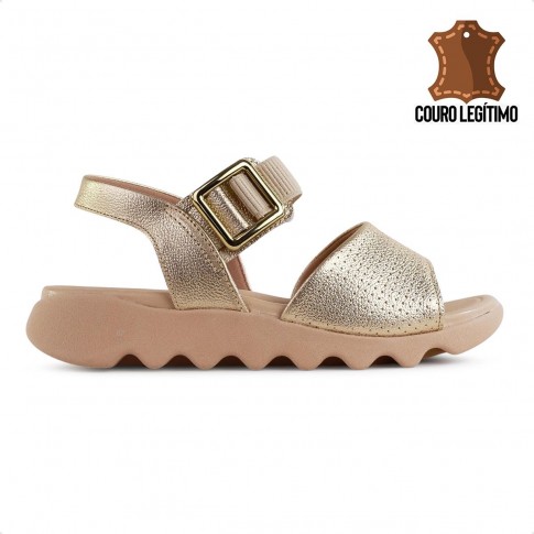 Sandália Usaflex Fivela Feminina Dourado / Bege