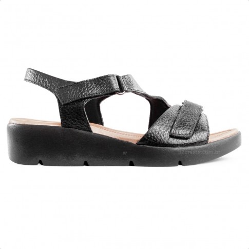 Sandália Usaflex Plataforma Ajuste Fecho Flex Feminina Preto / Preto