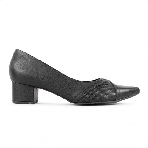 Scarpin Usaflex Salto Bloco Feminino Preto / Preto