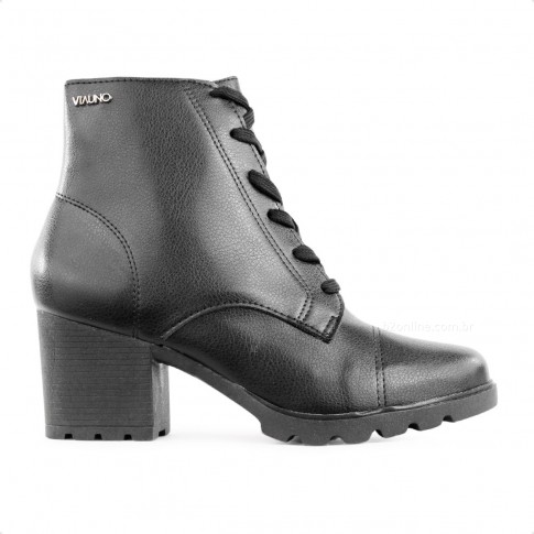 Bota Via Uno Cano Médio Salto Bloco Feminina Preto / Preto