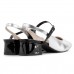 Sapato Via Uno Slingback Salto Bloco Verniz Feminino Prata / Preto