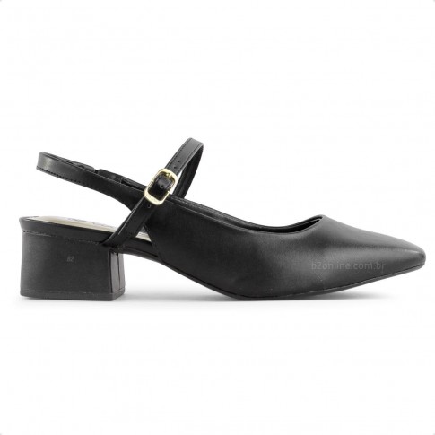 Sapato Via Uno Slingback Salto Bloco Feminino Preto