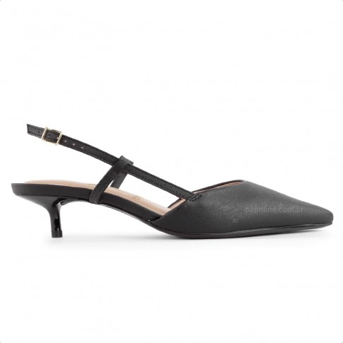 Scarpin Vizzano Slingback Salto Baixo Feminino Preto / Preto