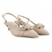 Scarpin Vizzano Slingback Salto Baixo Fivela Feminino Bege / Bege