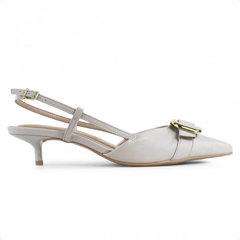 Scarpin Vizzano Slingback Salto Baixo Fivela Feminino Cinza / Cinza