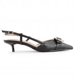 Scarpin Vizzano Slingback Salto Baixo Fivela Feminino Preto / Preto