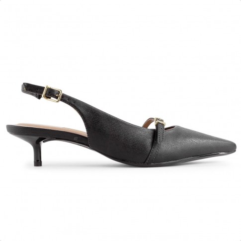 Scarpin Vizzano Slingback Salto Baixo Fivela Feminino Preto